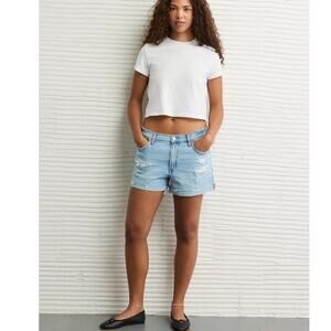 American Eagle High Waisted Ripped Relaxed Denim Short Size 4